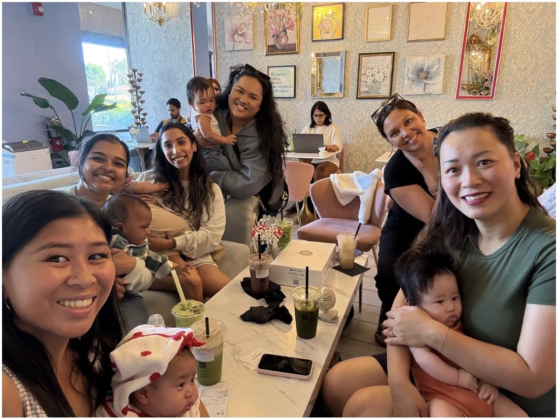 A wall of photos from a year of Neighborhood Mama Meetup gatherings
