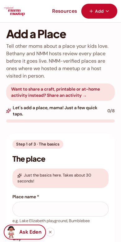 Screenshot: Add a Place